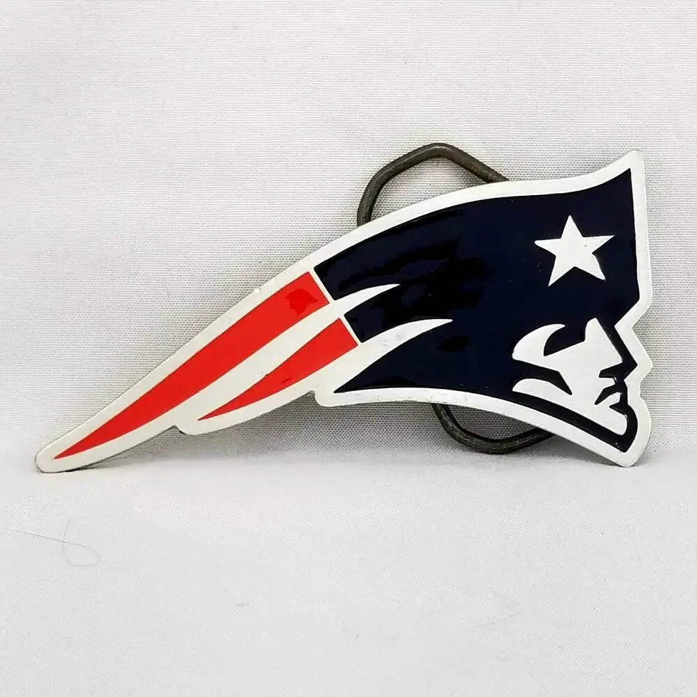Vintage New England Patriots NFL Football Belt Buckle Red White Blue Fine Pewter